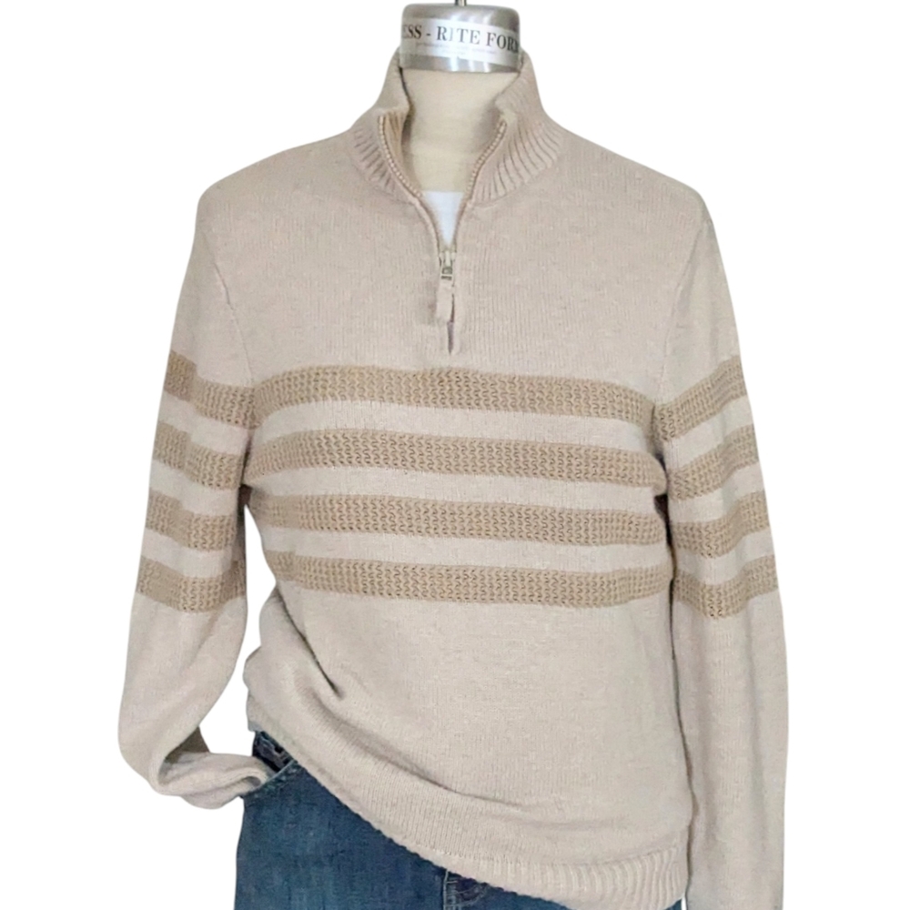 Tahari Cotton Quarter Zip Sweater Size Medium
